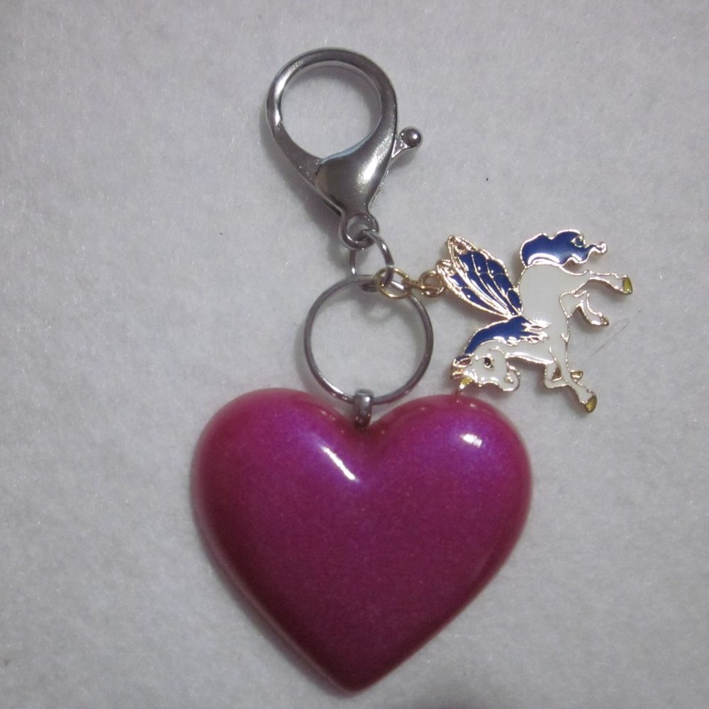 Pink Heart Unicorn Charm Keychain
